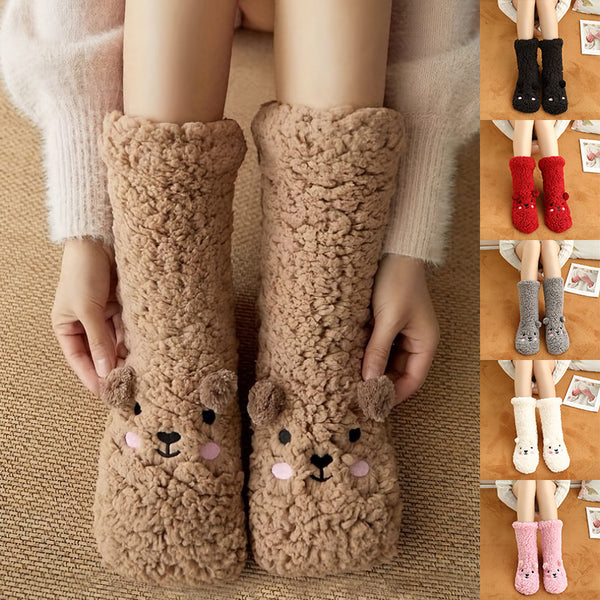 Cute Cartoon Bear Fuzzy Socks for Women